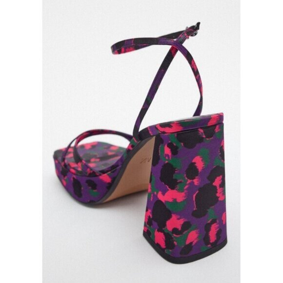 NWT Zara multicolour abstract print chunky platform heeled sandal, EU 38 - Picture 6 of 15